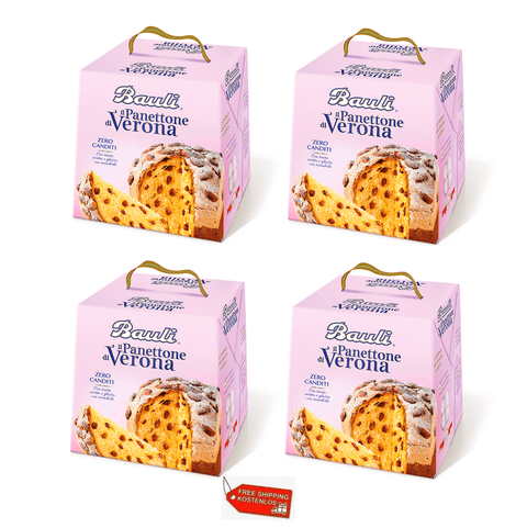 Bauli Weihnachtssüßigkeiten 4x Bauli Panettone Di Verona Zero Canditi Keine Kandierten Früchte mit Mandeln und Rosinen 1Kg 8001720021209