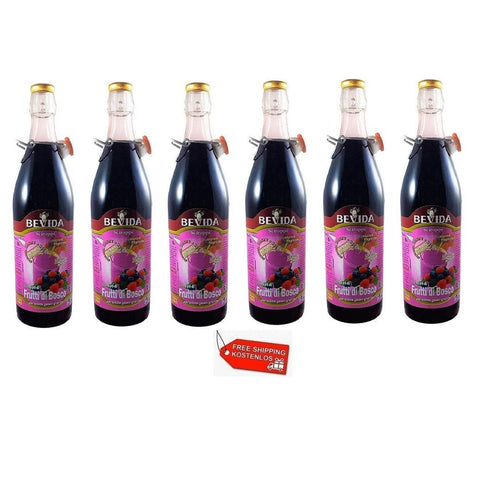 6x Bevida Sciroppo di Frutti di Bosco Beerensirup Sirup Glasflasche 1Lt - Italian Gourmet