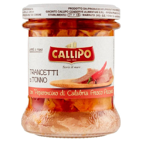 Callipo Thunfischfilets Callipo Trancetti di Tonno con Peperoncino di Calabria Thunfischscheiben mit Frischer Würziger Kalabrischer Chili Thunfisch 170g Glas 0000080767725