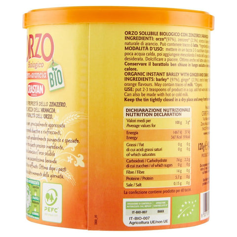 Crastan Gerste Crastan Orzo Zenzero & Arancia Solubile Biologico Organisch lösliche Gerste, Ingwer und Orange 120g