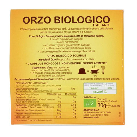 Crastan Kaffee Crastan Orzo Biologico 10 Bio Gerste Kaffeekapseln für Dolce Gusto