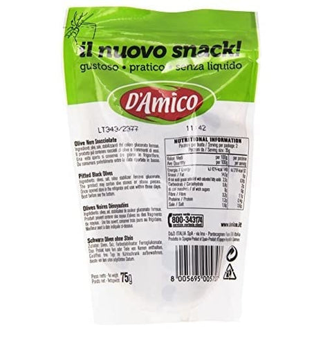 D'Amico Oliven D'Amico Il Nuovo Snack Olive Nere Snocciolate Schwarze Oliven 75g 8005695005707