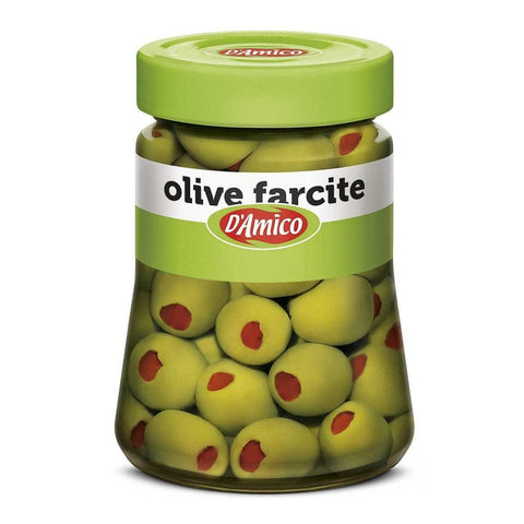 D'Amico Oliven D'Amico Olive Verdi Farcite con Pasta di Peperoni Grüne Oliven in Salzlake Gefüllt mit Peperonipaste 290g 8005695005608