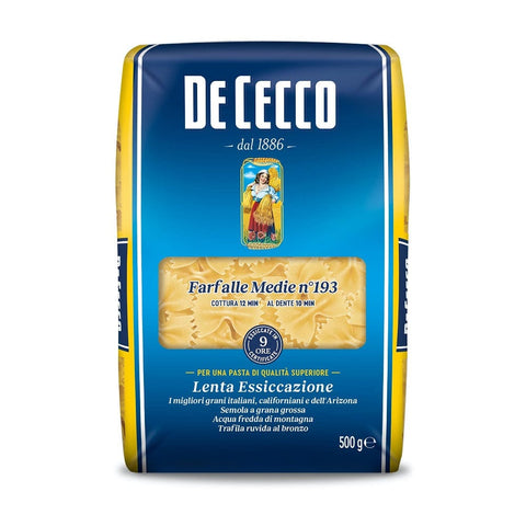 De Cecco pasta De Cecco Farfalle Medie n°193 Hartweizengrieß Pasta 500g