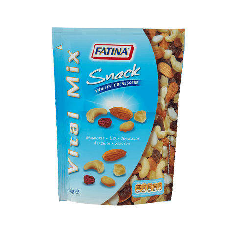 Fatina Snack Fatina Snack Vital Mix Trockenfrüchte Gesunder Snack mit Mandeln, Trauben, Cashew Nüssen, Erdnüssen, Ingwer 150g