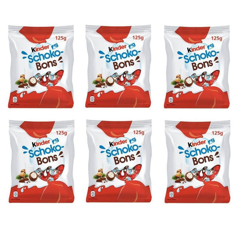 Ferrero Pralinen 6x125g Kinder Schoko-Bons Pralinen mit Milchschokolade überzogen und gefüllt mit Milch und Haselnüssen 125g 5413548280189