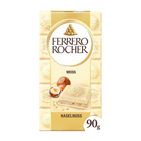 Ferrero Schokoladentafel Ferrero Rocher Tafel Weiß – Gefüllte weiße Schokolade mit Haselnusscreme und Haselnuss-Stückchen, 90 g