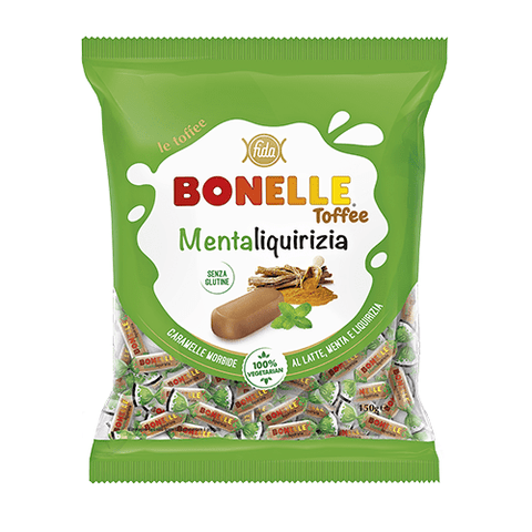 Bonelle Toffee MentaLiquirizia Weiche Bonbons mit Milch, Minze und Lakritz 150g - Italian Gourmet