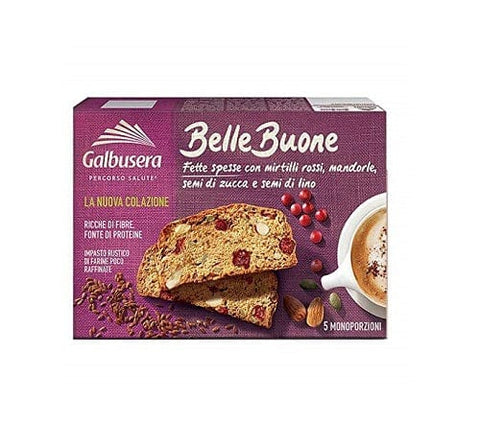 Galbusera Belle Buone Fette spesse mirtilli rossi e mandorle Zwieback Snacks 200g - Italian Gourmet