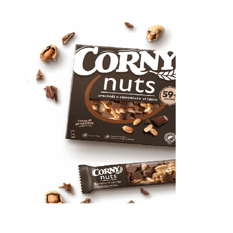 Hero Süße Snacks Corny nuts Barrette con arachidi e cioccolato al latte 96g (4x24g) - Corny Nuts Riegel mit Erdnüssen und Vollmilchschokolade