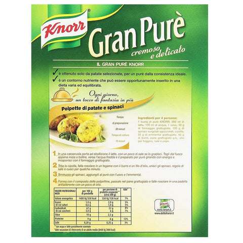 Knorr Kartoffelpüree Knorr Gran Purè Cremoso e Delicato Zubereitet für Glutenfreies Kartoffelpüree 225g 8001080030743
