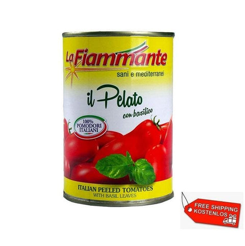 24x La Fiammante Il Pelato con Basilico Italienische geschälte Tomaten mit Basilikum 400g - Italian Gourmet