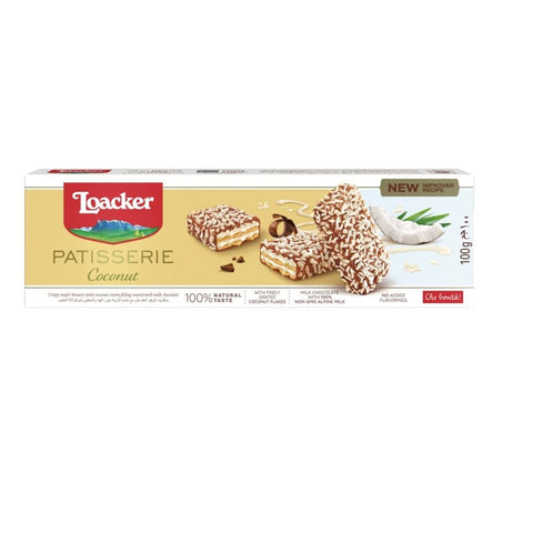 Loacker Süße Snacks Loacker Wafer Patisserie Coconut Waffeln Gefüllt mit Kokoscreme  100g