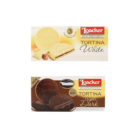 Loacker Süße Snacks Testpackung Loacker Tortina White e triplo cioccolato Loacker Schoko-Probierpaket Weißer und dreifacher Schokokuchen 2x63g 8000380153534