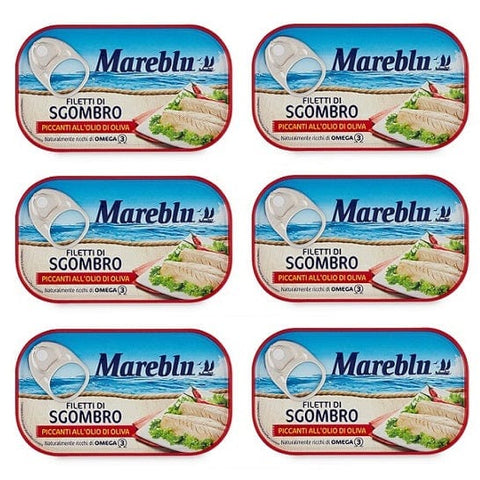 Mareblu Filetti di Sgombro Piccanti all'Olio di Oliva Würzige Makrelenfilets in Olivenöl 90g - Italian Gourmet