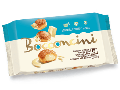 Matilde Vicenzi Süße Snacks 1x100g Matilde Vicenzi Bocconcini Gebäck-Snack gefüllt mit Weiße Schokolade und Milchcreme 100g 8000350006273