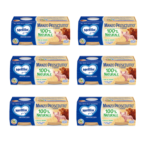 Mellin Omogeneizzato Manzo e Prosciutto Homogenisiert Rindfleisch und Schinken 2x80g - Italian Gourmet