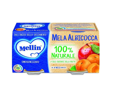 Mellin Mela Albicocca Homogenisierter Apfel und Aprikose mega pack 6x2x100g - Italian Gourmet