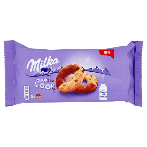Milka Kekse Milka Cookie Loop biscotti con gocce di cioccolato al latte Milka 100% Alpino 176g Kekse mit Milchschokoladensplittern