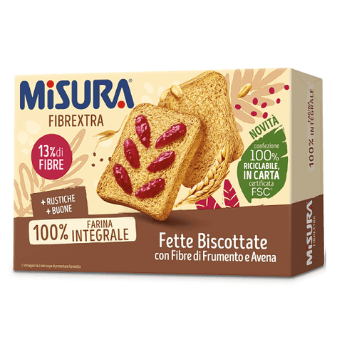 Misura Fibrextra Fette Biscottate Integrali Vollkorn Zwieback 320g - Italian Gourmet