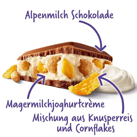 Mondalez Schokoladenriegel Milka Crispy Yoghurt Chocolate Bar Milk chocolate filled with yoghurt cream 300g 8032755323525