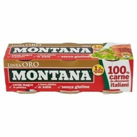 Montana Carne Linea Oro Fleischkonserven (3x90g) Glutenfrei - Italian Gourmet