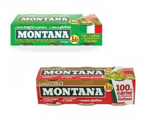 Testpackung Montana Carne Italienisches Rindfleischkonserven Classic & Linea Oro glutenfreie - Italian Gourmet