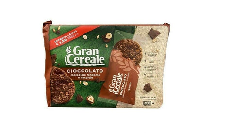 Mulino Bianco Gran cereale Cioccolato Kekse mit dunkler Schokolade und Haselnüssen (216g) - Italian Gourmet