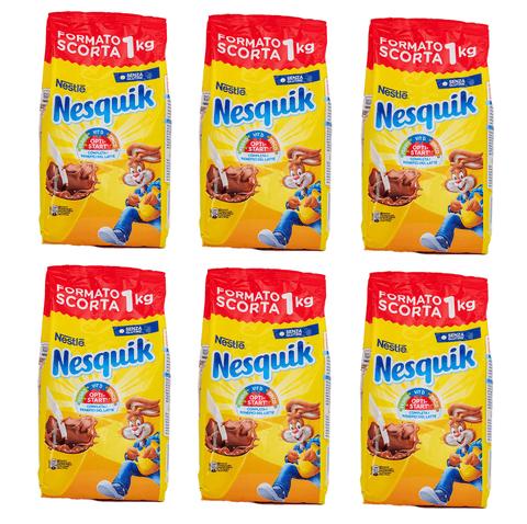 Nestlè Lösliche Vorbereitung 6x1kg Nestlé Nesquik Preparato Solubile per Bevande al Cacao Lösliche Zubereitung für Kakaogetränke 1kg 7613036363945