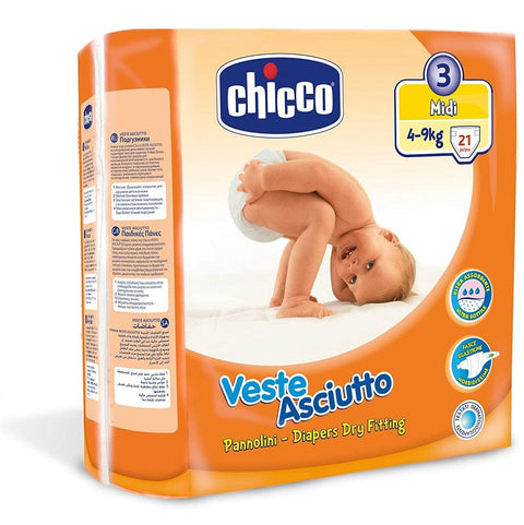 Pampers Windeln Chicco pannolini Veste Asciutto Midi Taglia 3 (4-9 Kg) Packung mit 21 Windeln