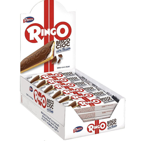 Pavesi Kekse Pavesi Ringo Bisco Cioc Latte Espositore 24 pezzi Keks gefüllt mit Milchcreme und Milchschokolade bedeckt (24x 27g)