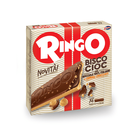 Pavesi Kekse Pavesi Ringo Bisco Cioc Nocciole Keks gefüllt mit Haselnusscreme mit Milchschokolade und knusprigen Cerealien bedeckt ( 6 x 27g ) 162g