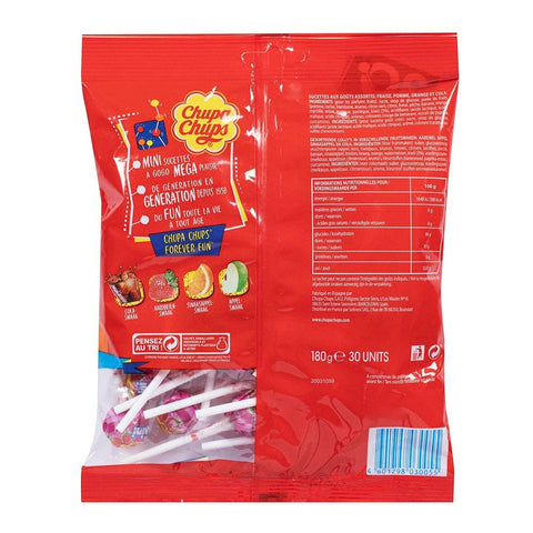 Perfetti Lutscher Chupa Chups 4 Verschiedene Geschmacksrichtungen von Lutschern Cola - Erdbeere - Apfel - Orange 120g Beutel mit 20 Lutschern Süßigkeiten 8410031972719