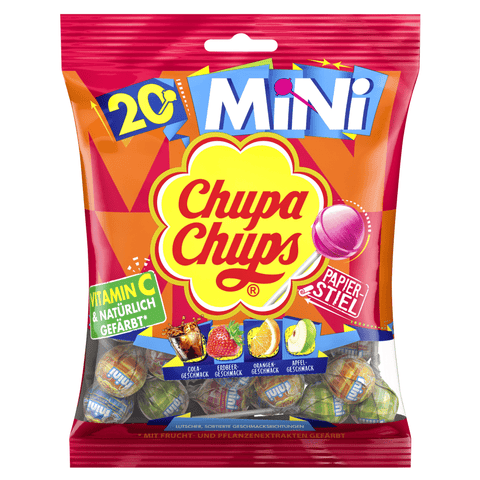 Perfetti Lutscher Chupa Chups 4 Verschiedene Geschmacksrichtungen von Lutschern Cola - Erdbeere - Apfel - Orange 120g Beutel mit 20 Lutschern Süßigkeiten 8410031972719