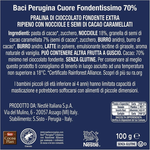 Perugina Pralinen Perugina Baci Cuore Fondentissimo 70% Dunkle Pralinen gefüllt mit Haselnüssen und Kakaobohnen 100g