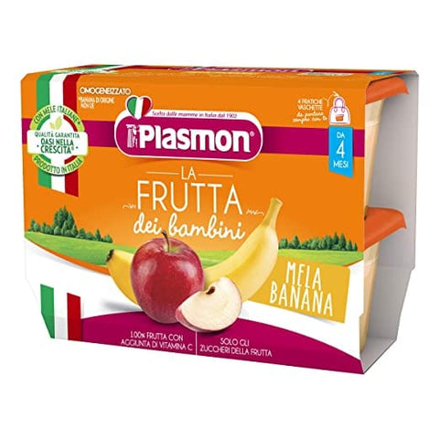 Plasmon La Frutta dei Bambini Mela e Banana Apfel und Banane ( 4 x 100g ) ab 4 Monaten - Italian Gourmet