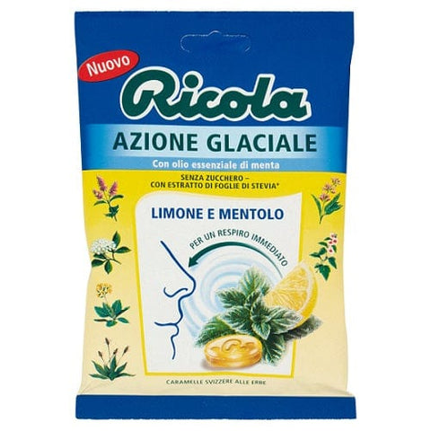 Ricola Azione Glaciale Limone e Mentolo Süßigkeiten Zitrone und Menthol 70g - Italian Gourmet