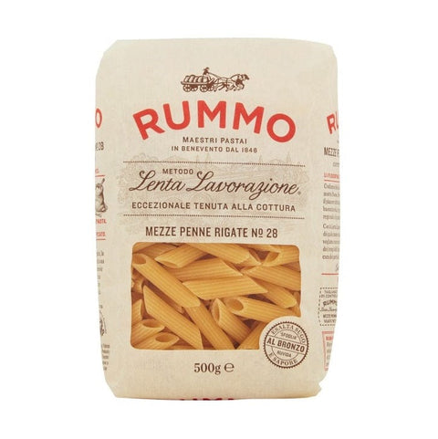 Rummo pasta Rummo Mezze Penne Rigate N°28 Pasta Lenta Lavorazione Teigwaren aus Hartweizengrieß Bronze-Zeichnung 500g