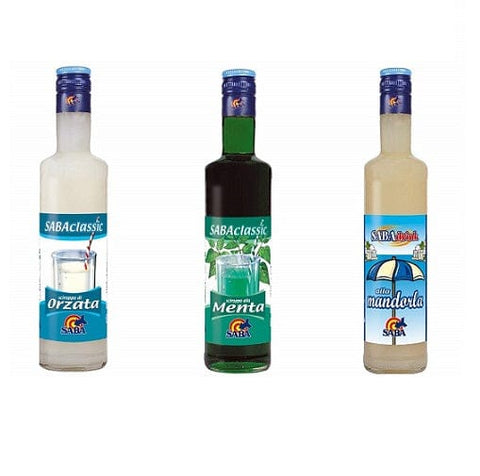 Testpaket Saba Sirup Minzsirup Mandelsirup Orzatasirup ( 3 x 500ml ) - Italian Gourmet