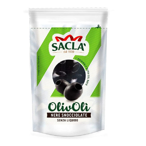 Saclà Oliven Saclà OlivOli Olive Nere Snocciolate Entsteinte Schwarze Oliven Ohne Flüssigkeit 75g Beutel 8001060019393