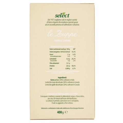 Select Dinkel Select Le Zuppe Farro e Legumi Ausgewähltes Getreide und Ausgewählte Getrocknete Hülsenfrüchte 400g Packung 8006280130118