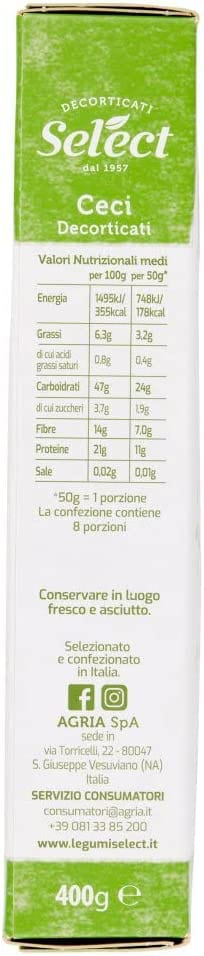 Select Hülsenfrüchte Select Ceci Decorticati Geschälte Kichererbsen 100% Italienische Hülsenfrüchte Papier Verpackung von 400g 8006280030470