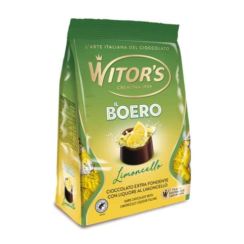 Witor's Weihnachtssüßigkeiten Witor's Il Boero Extra Dunkle Schokolade gefüllt mit Limoncello-Likör Schokoladenpraline 200g Packung